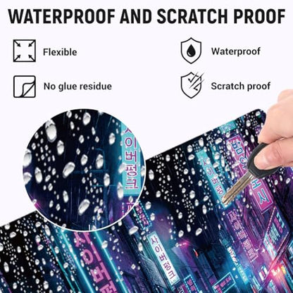 3Pcs Cyberpunk Laptop Skin Sticker Seoul Neon Sign Street Universal Removable Vinyl Stickers Fits for 12.1 13 14 15.6 16 Inch Waterproof Notebook Decal Cover Gift - color: purple and black
