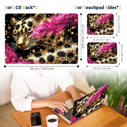 Universal Laptop Skin for 13-16 Inch Laptops,Vinyl Protective Sticker Decal,Easy DIY Trim-to-Fit for HP/Dell/MacBook,Bubble-Free & Removable,Gold Sequeined Leopard - color: Gold Sequeined Leopard