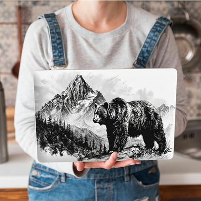 Universal Laptop Skin Sticker with 2 Wrist Pad Skins, Waterproof Scratch Resistant Vinyl Laptop Cover Decal, Cut to Fit for 11–15.6 Inch MacBook HP Dell Lenovo, Black Bear Mountain - color: Black Bear Mountain