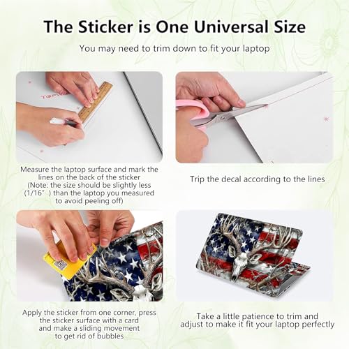 Laptop Skin Sticker Decal, Universal Reusable Vinyl Laptop Cover for 12" 13" 13.3" 14" 15" 15.4" 15.6" Notebook PC, Reusable Waterproof Scratch-Resistant with 2 Wrist Pads,American Flag Retro Deer - color: American Flag Retro Deer