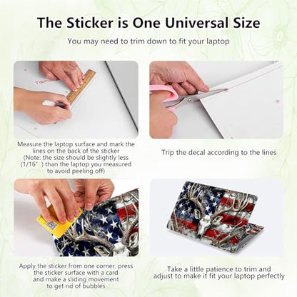 Laptop Skin Sticker Decal, Universal Reusable Vinyl Laptop Cover for 12" 13" 13.3" 14" 15" 15.4" 15.6" Notebook PC, Reusable Waterproof Scratch-Resistant with 2 Wrist Pads,American Flag Retro Deer - color: American Flag Retro Deer