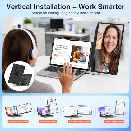 FLYTOCCA Laptop Screen Extender, 15.6" 1080P FHD IPS Display, Detachable Second Monitor Supports Vertical Mount, Plug & Play, Laptop Monitor Extender for 13"-17.3" Laptops, Windows, Mac, Chrome - size: 15.6" screen