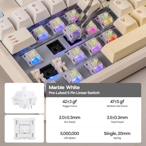 EPOMAKER Galaxy100 Lite QMK/VIA Gaming Keyboard with 8000mAh Battery | 1800 Aluminum Mechanical Keyboard with Numpad, USB-C/BT/2.4Ghz, Hot-Swap, Creamy Sound (Creamy White, Marble White Switch) - color: Creamy White, size: Marble White Switch