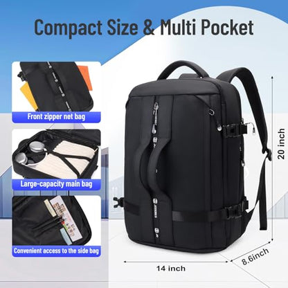JODEBES 35L-50L Expandable Business Laptop Backpack, Waterproof - Black | Fits 17" Laptop, Daypack with Breathable Back Panel for Men & Women, TSA Carry On Bag for Travel & Work Commuting - color: 6940w-black
