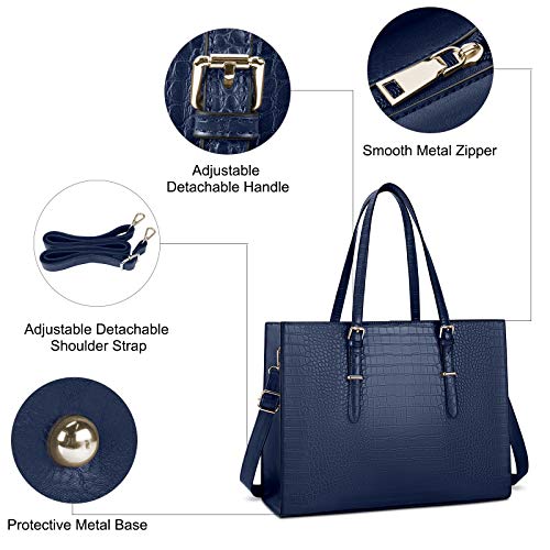 Laptop Bag for Women 15.6 Inch Crocodile Leather Tote Bag Water-resistant Work Briefcase Business Computer Shoulder Bag for Travel Teacher Nurse Professional Handbag - color: Blue