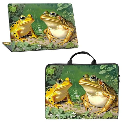 10 inch Laptop Sleeve with Laptop Skin Sticker Set – Slim Protective Case with Smooth Zipper, Lightweight Tablet & Notebook Sleeve for Travel & Daily Carry, Frogs - color: Frogs, size: 10 inch