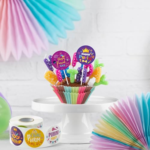CNhoqc Happy Purim Stickers Roll - 1000 Pcs Round Happy Purim Waterproof Vinyl Reusable Laptop Sticker Coloring Book Scrapbook Water Bottle Page Activity Pad Party Favor Skateboard Gift Wraping Reward - style: Happy Purim
