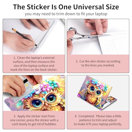 Laptop Skin Sticker 3-Piece Set,Owl Flowers | Trim-to-fit 3-piece vinyl set with one 15 x 10.6 in lid skin and two palm-rest decals for many 12-15.6 in laptops - color: Owl Flowers