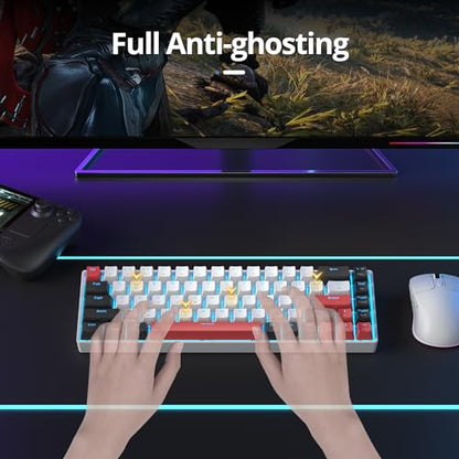 surmen 65% Mechanical Gaming Keyboard with Linear Red Switch, Wired Mini Compact Keyboard 60 Percent Backlit for Laptop Desktop PC Gamers（68 White-Ice Blue） - color: 68 White-Ice Blue
