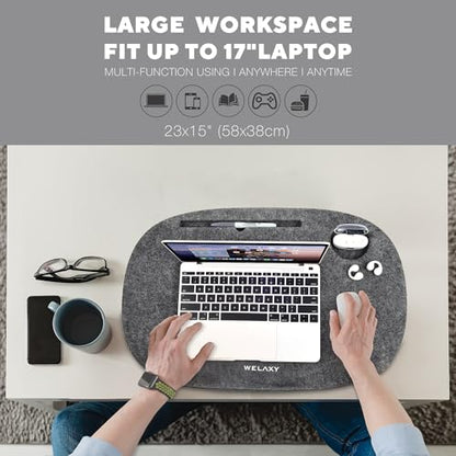 Welaxy Laptop Lap Desk Portable Large workspace LapDesk for Bed Home Office fits up to 17-inch MacBook Chromebook Tablet Lightweight Tray Table with Ergonomic 3D Shaped Pillow (Charcoal) - color: Charcoal
