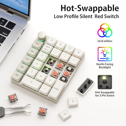 Keychron K0 Max QMK Wireless Custom Number Low-Profile RGB Backlit (Hot-Swappable) Silent Red Switch Keypad, 2.4 GHz & Bluetooth 5.3 Connection, 1000Hz Polling Rate - Retro Version - color: Silent Red Switch, size: Retro