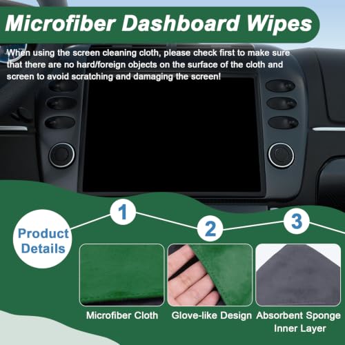 BFXM 2PCS Car Screen Cleaner, 4.1''×4.1'' Green Microfiber Dashboard Wipes | Square Microfiber Cloth, Automotive Display Wipes,Vehicle Screen Cleaner Tool for Dashboard Display, Car Interior Tool - color: Green& Grey