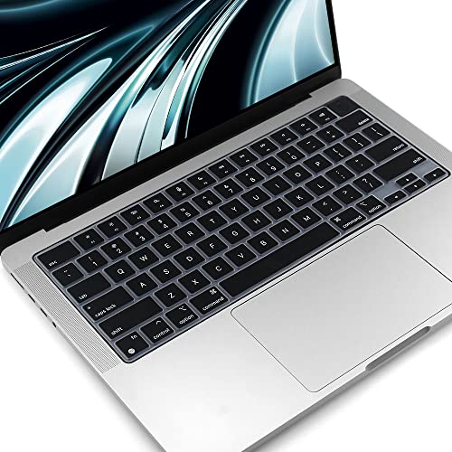 ProElife Keyboard Cover Skin for MacBook Air 13/15 Inch M5 M4, Black | US Enter, Ultra Thin (0.26 mm), Silicone Protective Skin, Easy to Apply, Washable & Reusable, Dust-proof, Precision Molded - color: Black