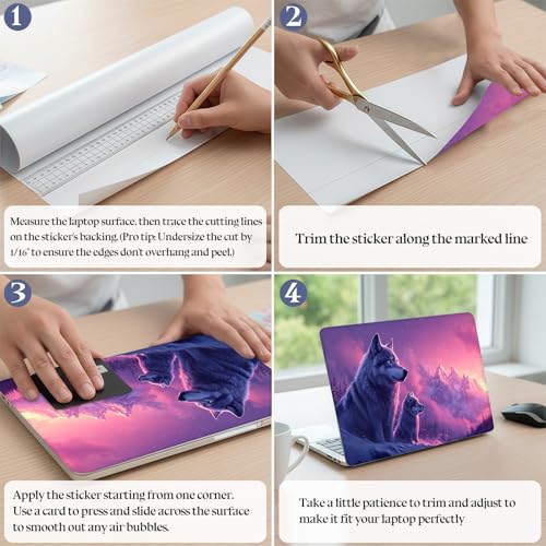 Universal Laptop Skin Sticker Decal,15.6 Inch Laptop Vinyl Cover for 13" 14" 15.6" Laptop,Scratch-Resistant Waterproof Protector Wrap,Reusable with Wrist Pads,Wolf & Pup Mountains - color: Wolf & Pup Mountains