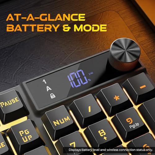 Redragon K521 Pro Wireless Gaming Keyboard with Screen | Mechanical Feeling, Tri-Mode BT/2.4G/USB-C, RGB Keyboard, 12 Multimedia Keys, Programmable Software, Full-size keyboard - color: Glossy Black