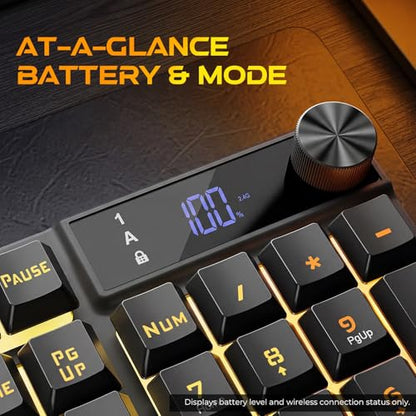 Redragon K521 Pro Wireless Gaming Keyboard with Screen | Mechanical Feeling, Tri-Mode BT/2.4G/USB-C, RGB Keyboard, 12 Multimedia Keys, Programmable Software, Full-size keyboard - color: Glossy Black