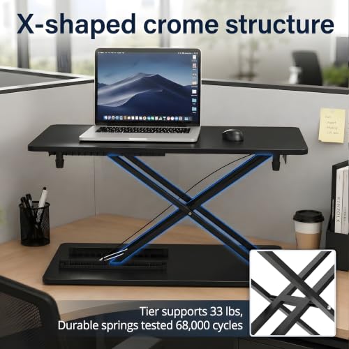 Height Adjustable Standing Desk Converter, 25.16" x 15.75", Black | Ready to Use Desk Riser for Laptop and Monitor, Sit Stand Workstation for Office, Bedroom and Living Room