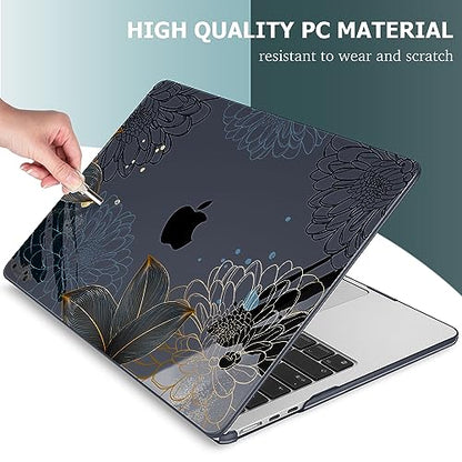 Mektron for 2026/2025/2024/2023 MacBook Air 15 INCH M5 A3448 /M4 A3241 /M3 A3114 /M2 A2941 Case, Printed Plastic Hard Shell Cover with 15.3" Liquid Retina Display Touch ID, Line Chrysanthemums - color: Line Chrysanthemums