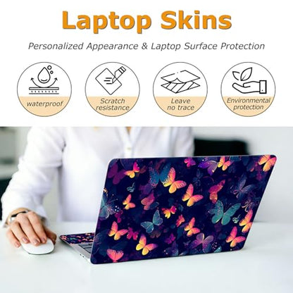 Universal Laptop Skin Sticker with 2 Wrist Pad Decals, 3-Piece Removable Vinyl Laptop Cover, Rainbow Butterfly Waterproof Anti-Scratch, Easy-Trim Fit for 13.3" 14" 15.6" Laptops - color: Rainbow Butterfly