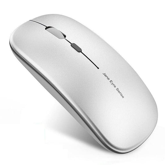 Uciefy Q5 Slim Rechargeable Wireless Mouse for Laptop, Silent - Silver | 2.4GHz Optical, USB C Charging, Battery Indicator, Ultra Thin, Portable, 1600 DPI, Ambidextrous, USB Receiver, Type C Adapter - color: Silver