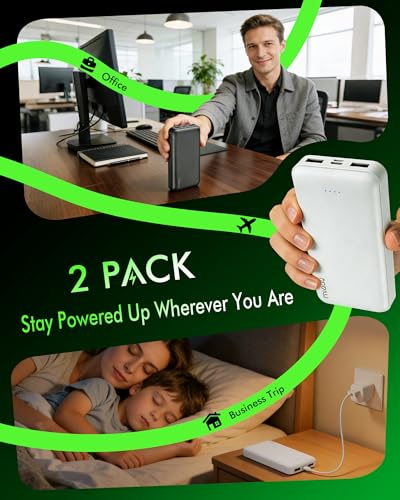 Miady 2-Pack Portable Charger PD 22.5W Power Bank 20000mAh Battery Pack | 74Wh丨Fast Charging丨3 Outputs 2 Inputs丨High Capacity丨Compatible with iPhone 17 iPad Android etc丨for Travel Camping丨Black+Black - color: Black+Black