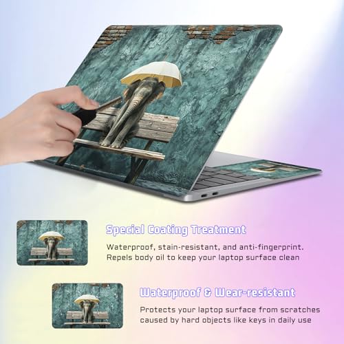 Universal Laptop Skin Sticker Decal, Compatible with MacBook HP Dell Lenovo 12"-15.6", Reusable Vinyl Notebook Cover 3PCS Set, High-Recognition Film-The Waiting Elephant - color: The waiting elephant