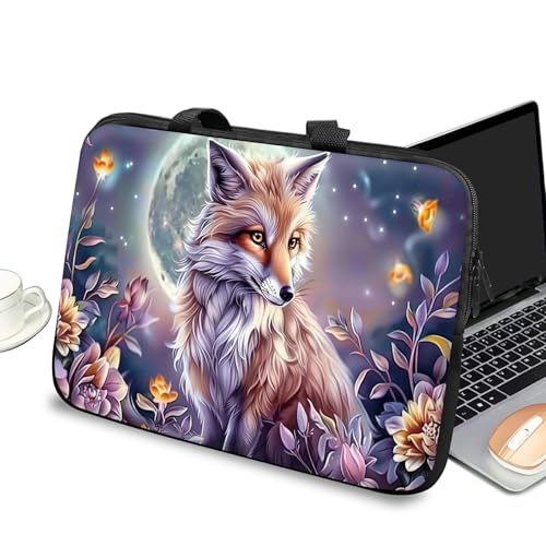 Universal Laptop Case Sleeve 10 inch with Handle and Zipper, Kids Tablet Carrying Case Messenger Bag Portable Tote Bag for 7-10 inch iPad/Notebook/eBook/Readers, Fox Flowers - color: Fox Flowers, size: 10 inch
