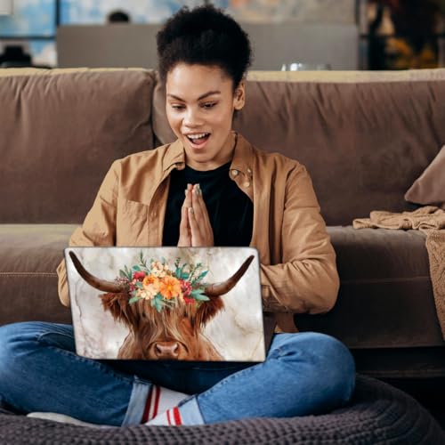 SUPERDANT Laptop Skin Sticker Highland Cattle Cow Laptop Decals Personalized Universal Notebook Computer Wrap Vinyl Skin Stickers Cover Art Decal Removable 12-15.6 Inch Waterproof Gifts Orange