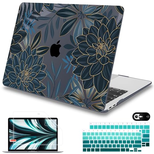 Mektron Case for MacBook Air 13 inch M1 A2337 A2179 A1932, Hard Cover 2018-2021 with Touch ID, Protective Shell with Keyboard Skin + Screen Protector, Dahlia Flower C035 - color: Dahlia Flower C035