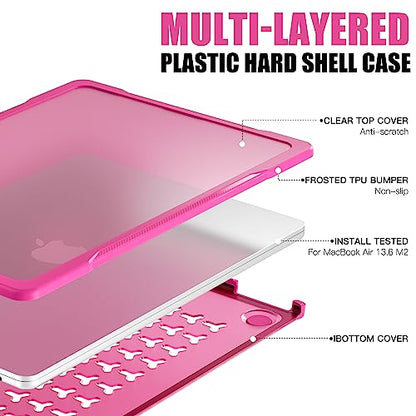 Batianda Ultimate Slim Case for MacBook Air 13.6 inch 2022-2026, Pink | Fits M2/M3/M4/M5 Model, Lightweight Slim Design, Carbon Fiber Side Texture, Matte Translucent Rugged Hybrid Protective Shell - color: S-Pink