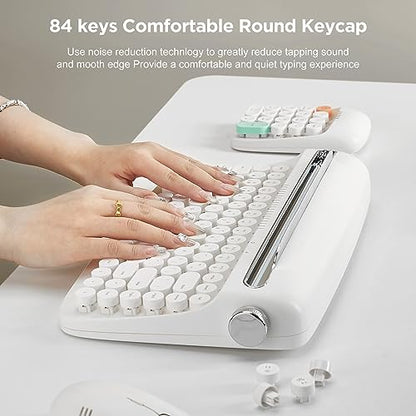 YUNZII ACTTO B303 Wireless Keyboard, Retro Bluetooth Aesthetic Typewriter Style Keyboard with Integrated Stand for Multi-Device (Snow White, B303) - style: Snow White