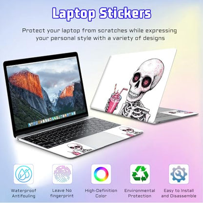 Universal Laptop Skin Sticker Decal, Compatible with MacBook HP Dell Lenovo 12"-15.6", Reusable Vinyl Notebook Cover 3PCS Set, High-Recognition Film-Skeleton Drinking Pink Smoothie - color: Skeleton Drinking Pink Smoothie
