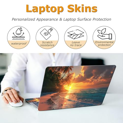Universal Laptop Skin Sticker with 2 Wrist Pad Decals, 3-Piece Removable Vinyl Laptop Cover, Tropical Beach Waterproof Anti-Scratch, Easy-Trim Fit for 13.3" 14" 15.6" Laptops - color: Tropical Beach