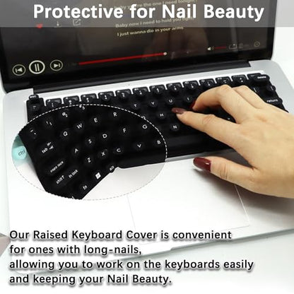 Raised Keyboard Cover for Long Nails, Heart Shaped Keyboard Protective Cover Nail Beauty Keyboard Compatible with HP EliteBook x360 G9 14" etc. (Black) - color: Black