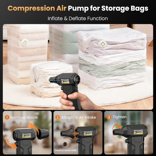 Compressed Air Duster, Electric Air Duster with Upgraded 6 Nozzles, 130000RPM Rechargeable Air Duster, LED Light & Adjustable Speed, Turbo Air Blower for PC, Electronics & Car Cleaning (FE-J35)