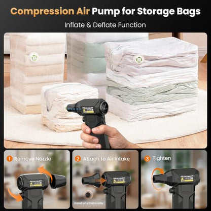 Compressed Air Duster, Electric Air Duster with Upgraded 6 Nozzles, 130000RPM Rechargeable Air Duster, LED Light & Adjustable Speed, Turbo Air Blower for PC, Electronics & Car Cleaning (FE-J35)