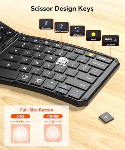 Omikamo Ergonomic Foldable Bluetooth Keyboard, 3-Device Dual-Mode | 2.4G+BTx2 Ultra Slim Portable Wireless Folding Travel Keyboard for Windows, iOS, Android, Mac, Leg Use