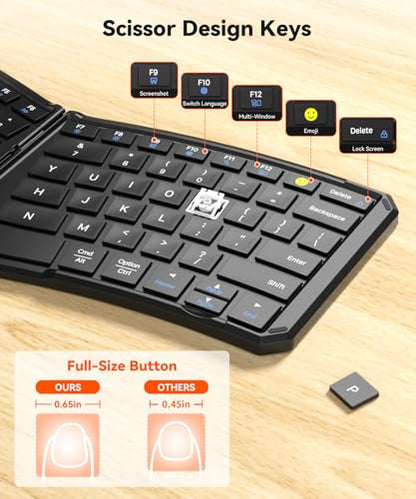 Omikamo Ergonomic Foldable Bluetooth Keyboard, 3-Device Dual-Mode | 2.4G+BTx2 Ultra Slim Portable Wireless Folding Travel Keyboard for Windows, iOS, Android, Mac, Leg Use
