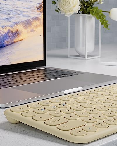 Mini Bluetooth Keyboard, Low Profile Quiet Keys (Khaki) | 78-Key Round Keycaps, Multi-Device Connection for iPad, Tablet, Laptop, PC, Mac - color: KHAKI