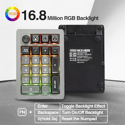 EPOMAKER EK21 VIA Gasket Number Pad, Bluetooth 5.0/2.4ghz/Wired Hot Swappable Numpad, with Poron Foam, Aluminum Alloy Knob, 1000mAh Battery, Programmable (Black, Flamingo Switch)