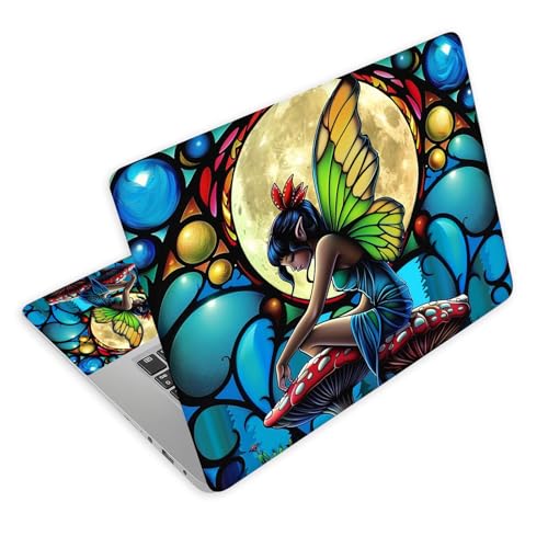 Universal Laptop Skin Decal, 3-Piece Vinyl Protector for 12 13 14 15.6" Notebook, Waterproof Anti-Scratch, Easy Trim & Bubble-Free Finish, Fairy Sitting on a Mushrooms - color: Fairy Sitting on a Mushrooms