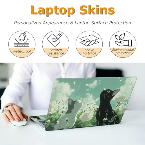 Universal Laptop Skin Sticker with 2 Wrist Pad Decals, 3-Piece Removable Vinyl Laptop Cover, Cat Looking up at Sky Waterproof Anti-Scratch, Easy-Trim Fit for 13.3" 14" 15.6" Laptops - color: Cat Looking up at Sky