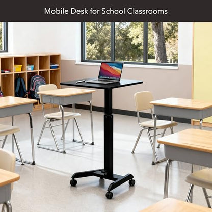Mount-It! Rolling Laptop Desk Adjustable Height (29.6”-44.2”), Mobile Workstation Cart with 23.6” x 20.5” Desktop, Small Sit-Stand Desk for Home, Office, or Classroom in Black - color: Black