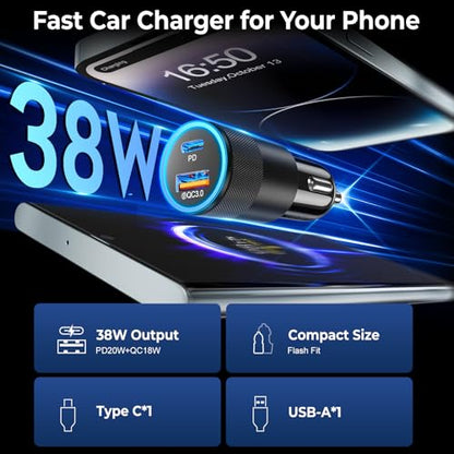 6 Pack USB C Car Charger, Ancekoy 38W USB-C + USB-A Car Charger Adapter | Fast Charge PD/QC 3.0 Cigarette Lighter Adapter USB Charger Plug for iPhone 17/16/15/14/13/12/11/Pro Max, iPad, Samsung - color: Black, size: 6-Pack