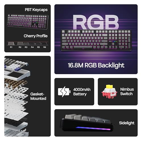 MechLands Aula F108 100% Wireless Gaming Keyboard, Full Size Custom Gasket Mechanical Keyboard, 4000mAh Battery, Programmable 108 Keys, Hot-Swappable, for Win/Mac (Black Gradient) - color: Black Gradient