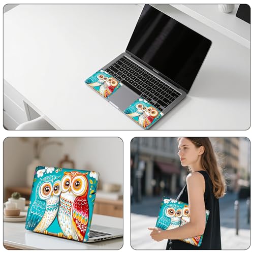 Aesthetic Laptop Skin Sticker, Colorful Owl Pair on Branch Waterproof Vinyl Laptop Decal, Removable Bubble Free, Reusable Protective Cover for 13 14 15 15.6 Inch - color: Colorful Owl Pair on Branch