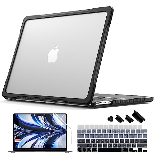 Batianda Ultimate Case for MacBook Air 13.6 inch 2022-2026, Translucent | Fits M2/M3/M4/M5 Model, Lightweight Slim Design, Carbon Fiber Side Texture, Matte Translucent Rugged Hybrid Protective Shell - color: S-translucent