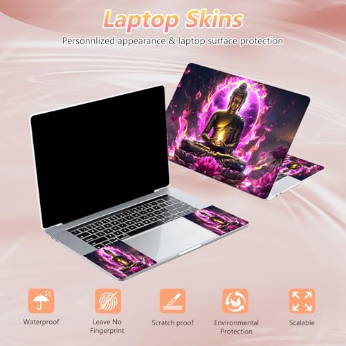 Laptop Skin Sticker Decal 12" 13" 13.3" 14" 15" 15.6",Waterproof Scratch Resistant Vinyl,Reusable Easy to Apply,for MacBook HP Dell Notebooks Netbooks Laptop,2 Wrist Pads,Buddha Statue Purple - color: Buddha Statue Purple