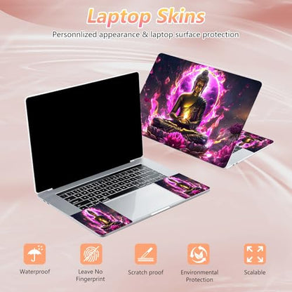 Laptop Skin Sticker Decal 12" 13" 13.3" 14" 15" 15.6",Waterproof Scratch Resistant Vinyl,Reusable Easy to Apply,for MacBook HP Dell Notebooks Netbooks Laptop,2 Wrist Pads,Buddha Statue Purple - color: Buddha Statue Purple