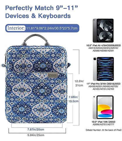 MoKo 9-11 Inch Tablet Sleeve Bag Handle Carrying Case with Shoulder Strap | Fits iPad Pro/Air/A16 11-inch, iPad 10th 10.9, iPad 9/8/7th 10.2, iPadAir 5/4th 10.9 and Tab S8/S9 11-inch, Blue Bohemia - color: Blue Bohemia, size: 9-11 inch